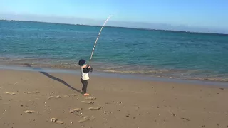 Shore-based popping with Levi Bowman (at 2 1/2 years old)