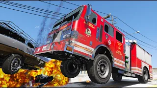 GTA 5 HIGH SPEED FIRETRUCK CRASHES - IMPACT COMPILATION #10