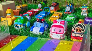 Looking for Cars Lightning McQueen, Robocar Poli, Fire Truck, Thomas and Friends on the Rocky road