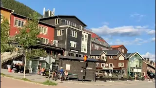 Swedish Mountain Village Walk: Åre Town square and beach on a sunny summer evening