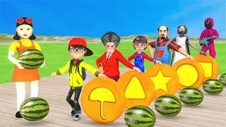 Scary Teacher 3D vs Squid Game Challenge the watermelon smashing contest with 5 players