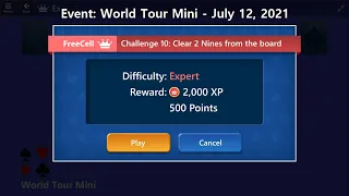 World Tour Mini Game #10 | July 12, 2021 Event | FreeCell Expert