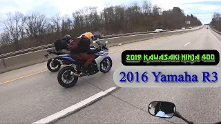 2019 KAWASAKI NINJA 400 VS 2016 YAMAHA R3 PART 2| VS WRX| DRONE SHOPPING| RIDING ON SALTY ROADS