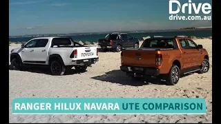 Toyota HiLux TRD v Ford Ranger Wildtrak v Nissan Navara Comparison | Drive.com.au