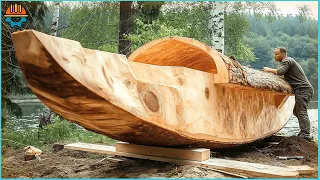 Man Transforms Enormous Log into Amazing Boat |  Building Method Boat Start to Finish