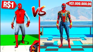 SPIDERMAN DE R$1 vs SPIDERMAN DE R$1.000.000,00 in GTA 5 - MOTORCYCLES, CAR, HELICOPTER AND JET SKI