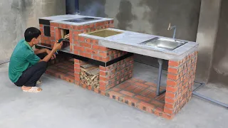 Build a multi-purpose wood stove from red bricks and cement