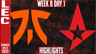 FNC vs AST Highlights | LEC Summer 2022 W8D1 | Fnatic vs Astralis