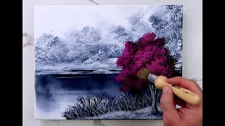 Rose Tree | Black and White | Landscape Painting | Easy for Beginners