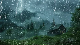 Rain Sounds for Sleeping - Heavy Rainstorm & Thunder in the Misty Mountain Forest at Night