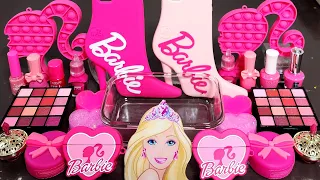 Barbie Pink Slime Mixing Makeup,Parts,Glitter Into Slime. Satisfying slime ASMR#satisfying#slime