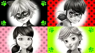 Drawing Miraculous🐞Catnoir, Ladybug, Marinette and Adrien with pencil sketch