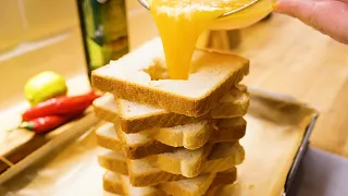 Just pour the eggs on the bread and the result will be amazing! Egg toast recipe