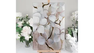 Картина в интерьер цветы гортензии маслом на холсте 60х40 см