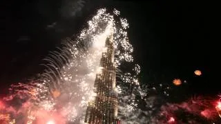 New Years Eve Fireworks in front of the Burj Khalifa Dubai, HD Quality
