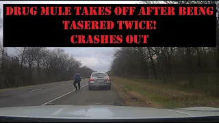Drug Mule stopped by Arkansas State Police - He jumps out of car, gets TASERED, & DRAGS Trooper