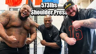 WORLD RECORD 573lbs Shoulder Press!? ft. Ronnie Coleman & Julius Maddox