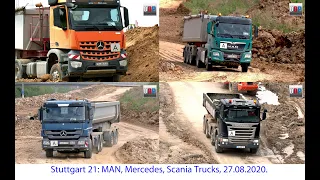 MAN, MERCEDES-BENZ, SCANIA Tipper Trailer Trucks, Stuttgart 21, Germany, 2020.