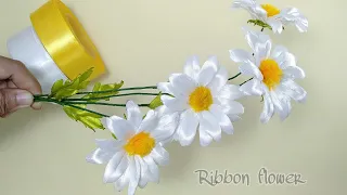 How to make satin ribbon flower easy | Ribbon flower daisy
