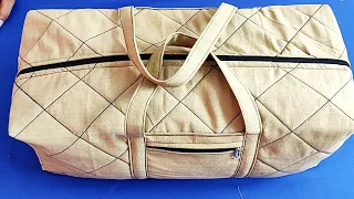 ट्रैवल बैग बनाने का आसान तरीका Handmade Travel Bag Cutting and Stitching / Zipper Bag /Shopping Bag