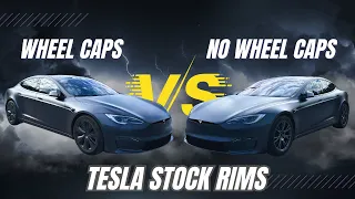 TESLA Model S Tempest Wheels - Wheel Caps vs No Wheel Caps (Stealth Grey Model S + XPEL Stealth PPF)