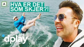 Jan Thomas og Einar blir venner | Einar henger utfor en seilbåt | discovery+ Norge