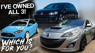 Mazdaspeed3 vs. Focus ST vs. GTI