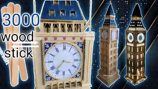 make big Ben tawar with  3000 popsicle sticks 😳😳 & paper #popsiclestickscraft #diy #woodcraft