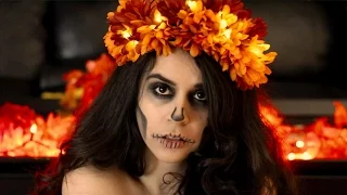 DIY Marigold Flower Light Up Crown + Minimalist Skull Makeup | Dia de Muertos