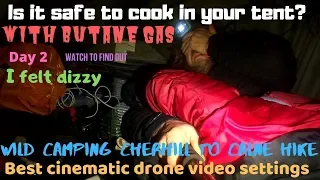 Gas stove cooking in tent Carbon monoxide safe deadly? Wild camping. Cinematic drone video settings.