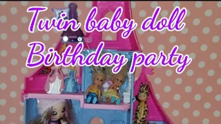 Twin Barbie Doll Birthday Party with friends in the dream house