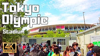 【4K Japan Walk】Walk around Tokyo Olympic stadium on Opening ceremony day - Blue Impulse air show.