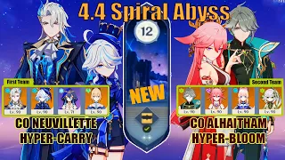 NEW Spiral Abyss 4.4 Floor 12 C0 Neuvillette Hyper Carry & C0 Alhaitham Hyper Bloom - Genshin Impact