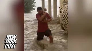 WATCH: Florida man steals hearts after rescuing cat during Hurricane Ian | New York Post