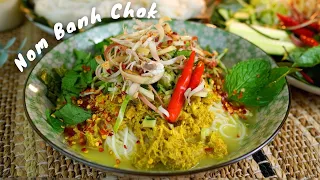 HOW TO MAKE NOM BANH CHOK | HERB CURRY SOUP NOODLE | នំបញ្ចុក