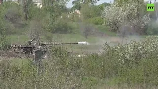 Украина. Донбасс. Работа Т 72 по позициям ВСУ