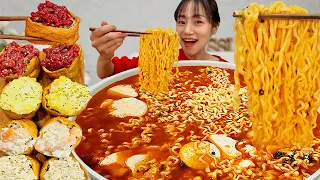 맵칼한 진짬뽕에 순두부 계란 탁! 대왕 유부초밥까지🔥 Ramyeon & Big Fried Tofu Rice Balls MUKBANG ASMR