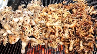 Cambodia Seafood! Most Popular Grilled Squid Stall - Cambodia's Greatest Street Food