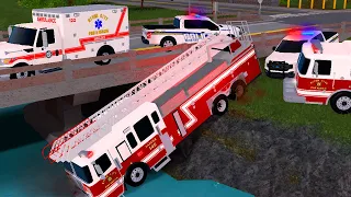 FIRETRUCK CRASHES INTO RIVER! - ERLC Roblox Liberty County