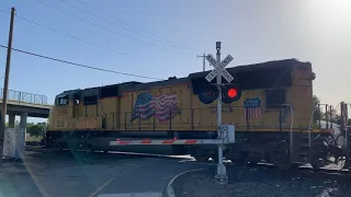 UP 3896 Manifest Freight Train North - Sacramento Northern Bike Trail Ped. Crossing, Sacramento CA