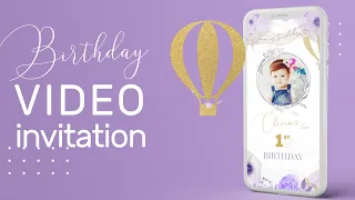 Up Up and Away, Hot Air Balloon Birthday Invitation, Video invitation