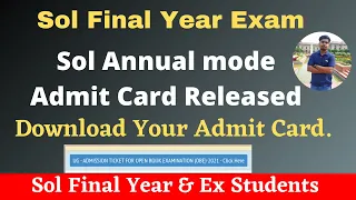 Du Sol Final year Admit Card Released June 2021 || Download Your Admit Card ||SOL REGULAR NCWEB