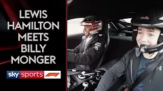 Lewis Hamilton gets behind the wheel with Billy Monger