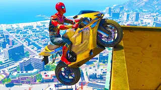 GTA 5 Spiderman Motorcycle Stunts #12 - Spider-Man Jump & Fail, Gameplay