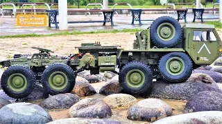 US Army Military Truck 8x8 HG P802 Off-road on a rainy day ASMR