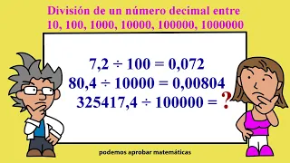 División de un número decimal entre 10, 100, 1000, 10000, 100000, 1000000