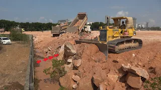 Part 35| Most Incredible Operator Bulldozer Push Rock, Dump Truck Unloading Rock| Huge Land Filling