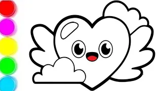 How to Draw Sky Heart ❤️ ☁️Drawing for Kids and Toddlers | Easy Heart Drawing Colouring for kids