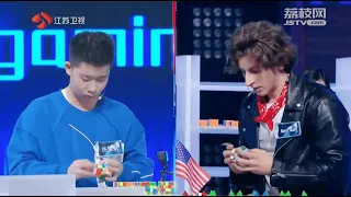 Rami Sbahi vs. Ruihang Xu on "The Brain" - Speedcubing Battle [Subtitled] - 最强大脑