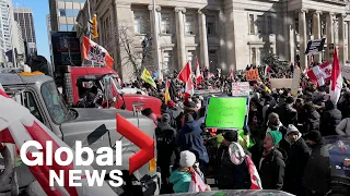 Trucks block major Toronto roads as anti-mandate demonstration interrupts downtown core